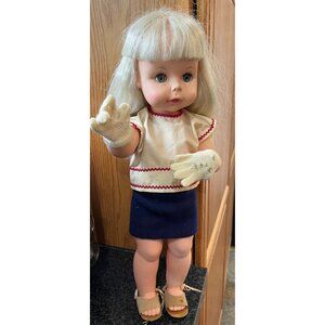 Effanbee Doll 17" Tall 1967 Long Platinum Blonde Hair Long Eyelashes Freckles